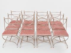 Maison Jansen Maison Jansen 12 curule chairs steel brass pink velvet 1960s - 3550483