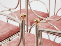 Maison Jansen Maison Jansen 12 curule chairs steel brass pink velvet 1960s - 3550484