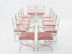 Maison Jansen Maison Jansen 12 curule chairs steel brass pink velvet 1960s - 3550485