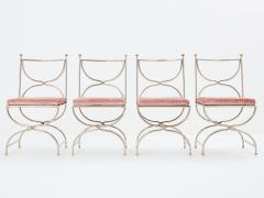 Maison Jansen Maison Jansen 12 curule chairs steel brass pink velvet 1960s - 3550486
