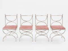 Maison Jansen Maison Jansen 12 curule chairs steel brass pink velvet 1960s - 3550491