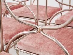 Maison Jansen Maison Jansen 12 curule chairs steel brass pink velvet 1960s - 3550492