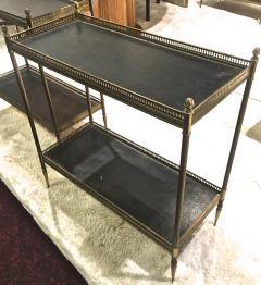 Maison Jansen Maison Jansen 1940s Pair of Two Tier Side Table with Black Leather Patinated Top - 549103