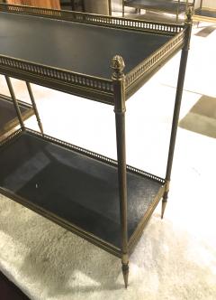 Maison Jansen Maison Jansen 1940s Pair of Two Tier Side Table with Black Leather Patinated Top - 549118