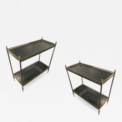 Maison Jansen Maison Jansen 1940s Pair of Two Tier Side Table with Black Leather Patinated Top - 550146