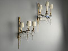 Maison Jansen Maison Jansen Feather Form Wall Sconces Crystal Bronze France 1940s - 4485476