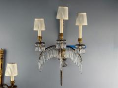 Maison Jansen Maison Jansen Feather Form Wall Sconces Crystal Bronze France 1940s - 4485477