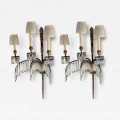 Maison Jansen Maison Jansen Feather Form Wall Sconces Crystal Bronze France 1940s - 4485571