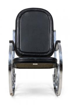 Maison Jansen Maison Jansen French Polished Nickel and Black Leather Rocking Armchair - 4274946