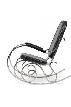 Maison Jansen Maison Jansen French Polished Nickel and Black Leather Rocking Armchair - 4274947