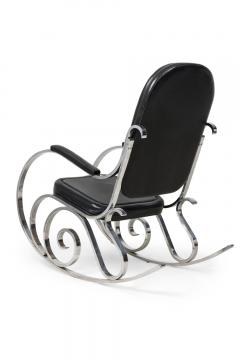 Maison Jansen Maison Jansen French Polished Nickel and Black Leather Rocking Armchair - 4274948