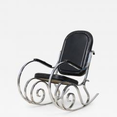 Maison Jansen Maison Jansen French Polished Nickel and Black Leather Rocking Armchair - 4307263