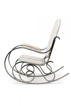 Maison Jansen Maison Jansen French Polished Nickel and White Leather Rocking Armchair - 4274941