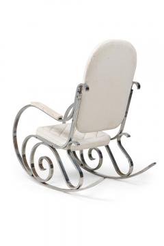 Maison Jansen Maison Jansen French Polished Nickel and White Leather Rocking Armchair - 4274942