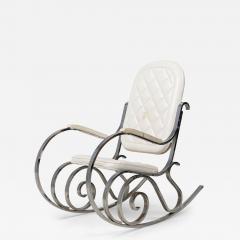 Maison Jansen Maison Jansen French Polished Nickel and White Leather Rocking Armchair - 4307264