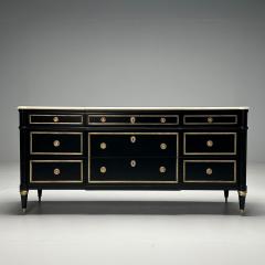 Maison Jansen Maison Jansen Hollywood Regency Large Commode Black Wood Marble 1940s - 3666851