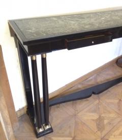 Maison Jansen Maison Jansen Neo Empire Style Black Lacquered Console with Bronze Marble Top - 606051