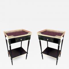 Maison Jansen Maison Jansen Pair of Two Tier Neoclassic Side Table with Gold Adorn Leather Top - 3364480