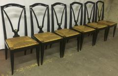 Maison Jansen Maison Jansen Refined Set of 6 Black Dining Chairs with Rush Seat - 441593
