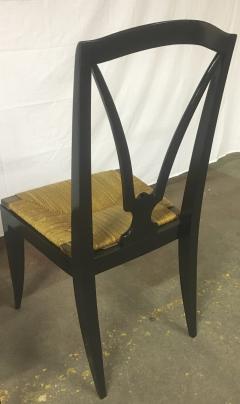 Maison Jansen Maison Jansen Refined Set of 6 Black Dining Chairs with Rush Seat - 441612