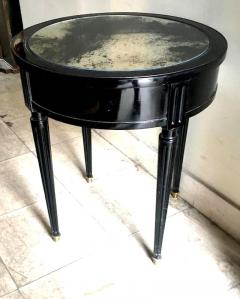 Maison Jansen Maison Jansen Signed Pair of Side Blackened Wood Tables with Oxidized Mirror Top - 375557