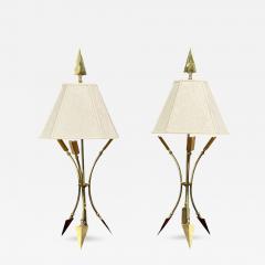 Maison Jansen Maison Jansen Style Arrow Motif Table Lamps Bronze France 1970s - 4537909