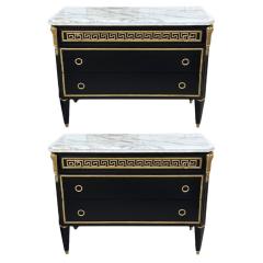 Maison Jansen Maison Jansen Style Hollywood Regency Black Commodes Greek Key Marble Bronze - 3596434