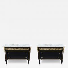 Maison Jansen Maison Jansen Style Hollywood Regency Black Commodes Greek Key Marble Bronze - 3600819