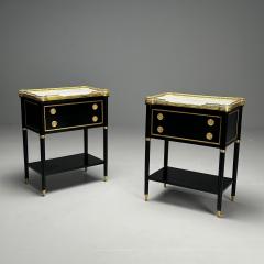 Maison Jansen Maison Jansen Style Hollywood Regency Brass Marble Ebonized Nightstands - 4306868