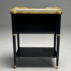 Maison Jansen Maison Jansen Style Hollywood Regency Brass Marble Ebonized Nightstands - 4306876