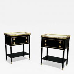 Maison Jansen Maison Jansen Style Hollywood Regency Brass Marble Ebonized Nightstands - 4306904