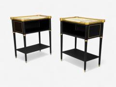 Maison Jansen Maison Jansen Style Hollywood Regency Brass Marble Ebonized Open Nightstands - 4309911