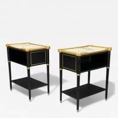 Maison Jansen Maison Jansen Style Hollywood Regency Brass Marble Ebonized Open Nightstands - 4310042