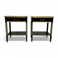 Maison Jansen Maison Jansen Style Hollywood Regency Nightstands Black Painted Wood Brass - 3908086