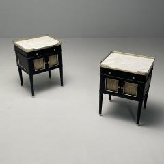 Maison Jansen Maison Jansen Style Hollywood Regency Nightstands Ebonized Oak Marble 1970s - 3454964