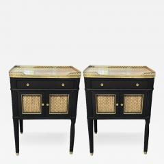 Maison Jansen Maison Jansen Style Hollywood Regency Nightstands Ebonized Oak Marble 1970s - 3455839