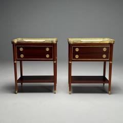 Maison Jansen Maison Jansen Style Hollywood Regency Nightstands Mahogany Marble Brass - 3908049