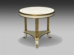 Maison Jansen Maison Jansen Style Hollywood Regency White Lacquer Brass Bouilliote Table - 4094566