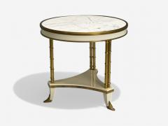 Maison Jansen Maison Jansen Style Hollywood Regency White Lacquer Brass Bouilliote Table - 4094567