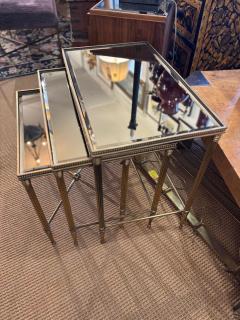 Maison Jansen Maison Jansen Style Italian Brass Nesting Tables Mirrored Glass Directoire  - 4767385