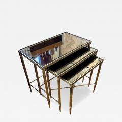 Maison Jansen Maison Jansen Style Italian Brass Nesting Tables Mirrored Glass Directoire  - 4767535