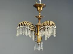 Maison Jansen Maison Jansen Style Palm Leaf Chandelier Gilt Bronze Crystal France 1940s - 4469152