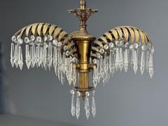 Maison Jansen Maison Jansen Style Palm Leaf Chandelier Gilt Bronze Crystal France 1940s - 4469155