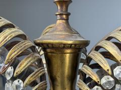 Maison Jansen Maison Jansen Style Palm Leaf Chandelier Gilt Bronze Crystal France 1940s - 4469160