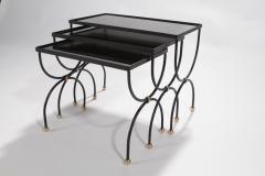 Maison Jansen Maison Jansen black and brass nesting tables 1960s - 1676171