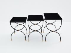 Maison Jansen Maison Jansen black brass opaline glass nesting tables 1960s - 3550509