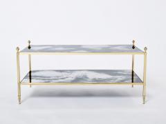 Maison Jansen Maison Jansen brass chrome mirrored two tier coffee table 1970s - 2894470
