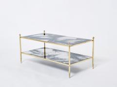 Maison Jansen Maison Jansen brass chrome mirrored two tier coffee table 1970s - 2894474