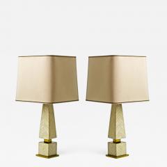 Maison Jansen Maison Jansen chicest obelisk shaped faux ivory marquetery pair of lamp - 874381