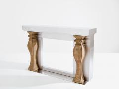 Maison Jansen Maison Jansen fireplace mantel brushed steel and carved stone 1968 - 4124728